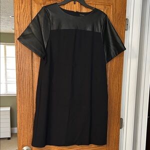 Ann Taylor Black Faux Leather Sleeve Mini Dress